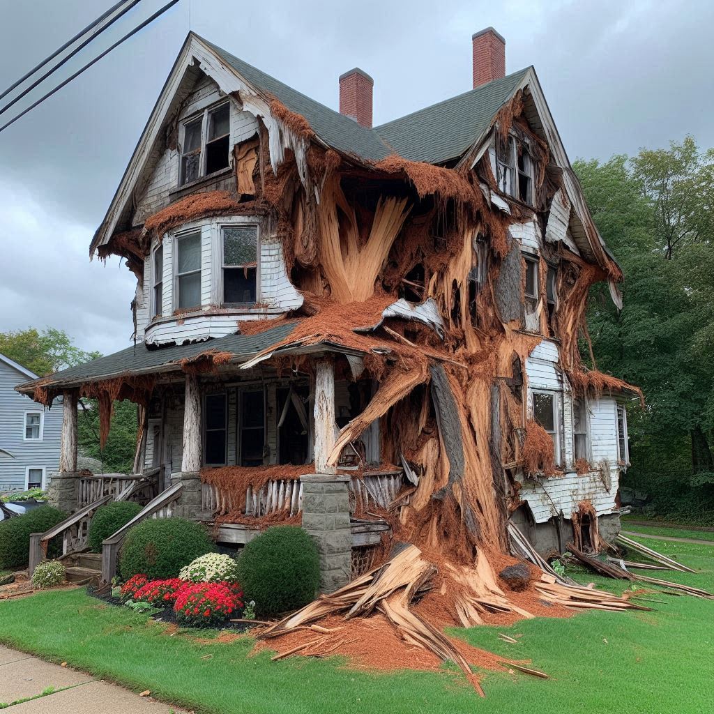 Damaged tree on an Palm Beach home showing signs of disease and decay